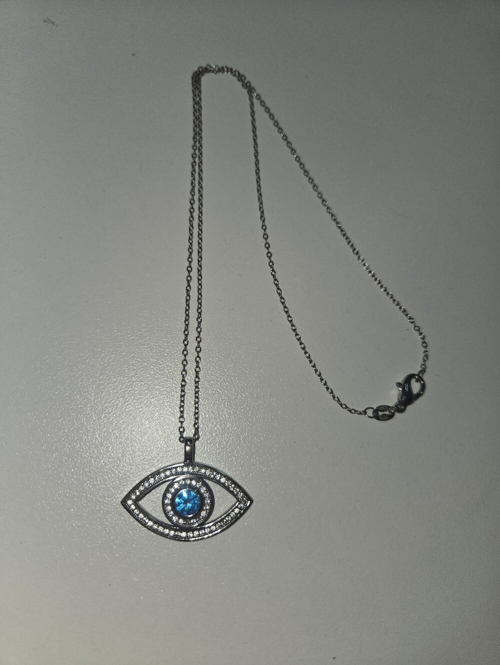 SS 925 Evil Eye Necklace Blue Topaz/CZ Pave Pendant 18" DRITA MOB WIVES
